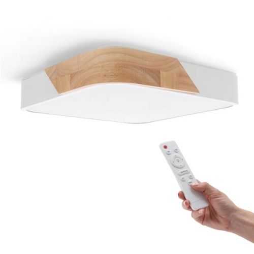 Plafón LED cuadrado Blanco-Madera 24W mando distancia