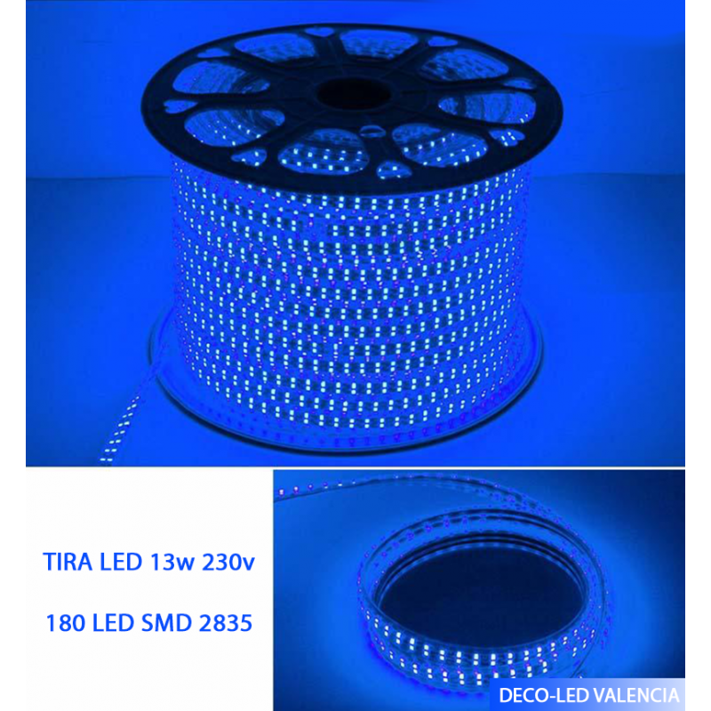 Tira LED SMD 2835 13 W/m AZUL 230V IP67 5 metros