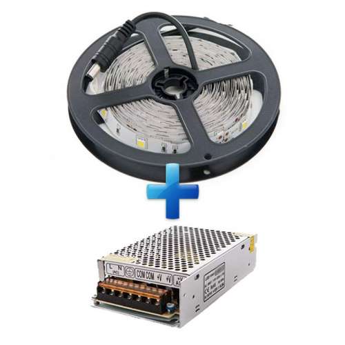 Pack Tira LED SMD 5050 7,2 W/m 12V IP20 5m con Fuente de Alimentación