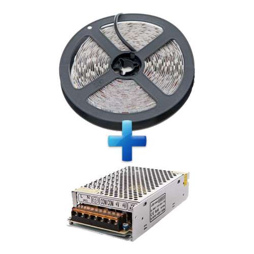 Pack Tira LED SMD 5050 14,4 W/m 12V IP20 5m con Fuente de Alimentación