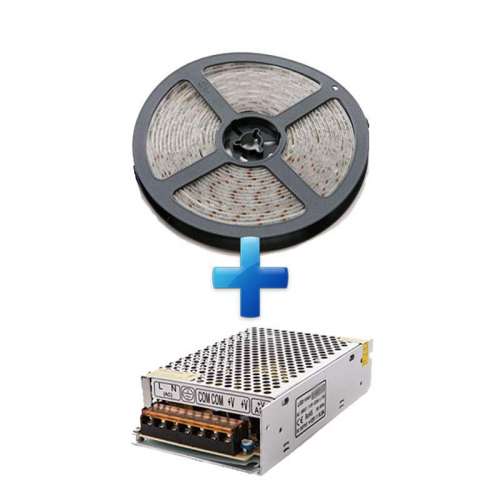 Pack Tira LED SMD 3014 18 W/m 12V IP65 5m con Fuente de Alimentación