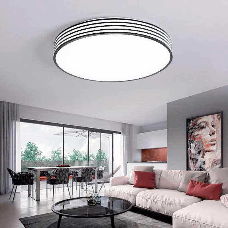 Plafón LED con diseño Circular Negro-Rayas