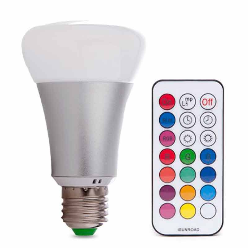 Bombilla LED RGB E27 10W+ 6000K Mando a distancia